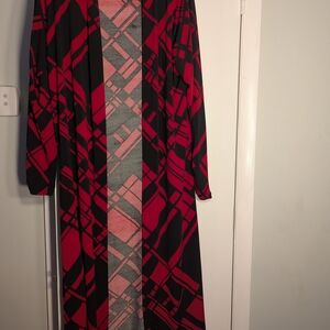 Ashley Stewart Red/Black Long (Duster) Cardigan